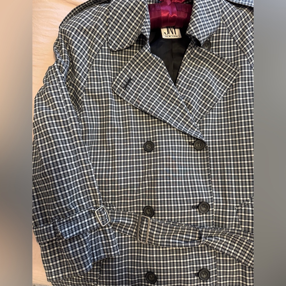 Jones New York Black & White Checkered short Trench Coat
